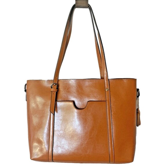 MDBM Maison de Beauté Provence Tan Leather Front Pocket Tote Handbag Messenger - Picture 4 of 13